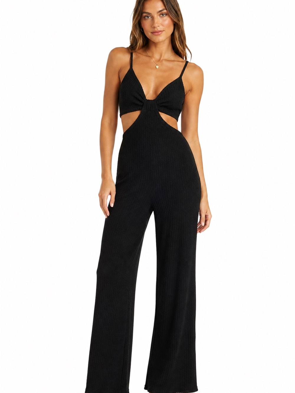 Anthropologie Black Cutout Wide-Leg Jumpsuit with Spaghetti Straps